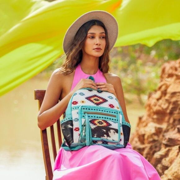 Myra Bag Handmade Wild Backpack Upcycled Canvas & Cowhide Leather - Picture 9 of 9